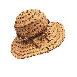 Florabella Crochet Raffia Hat in natural seashell trim